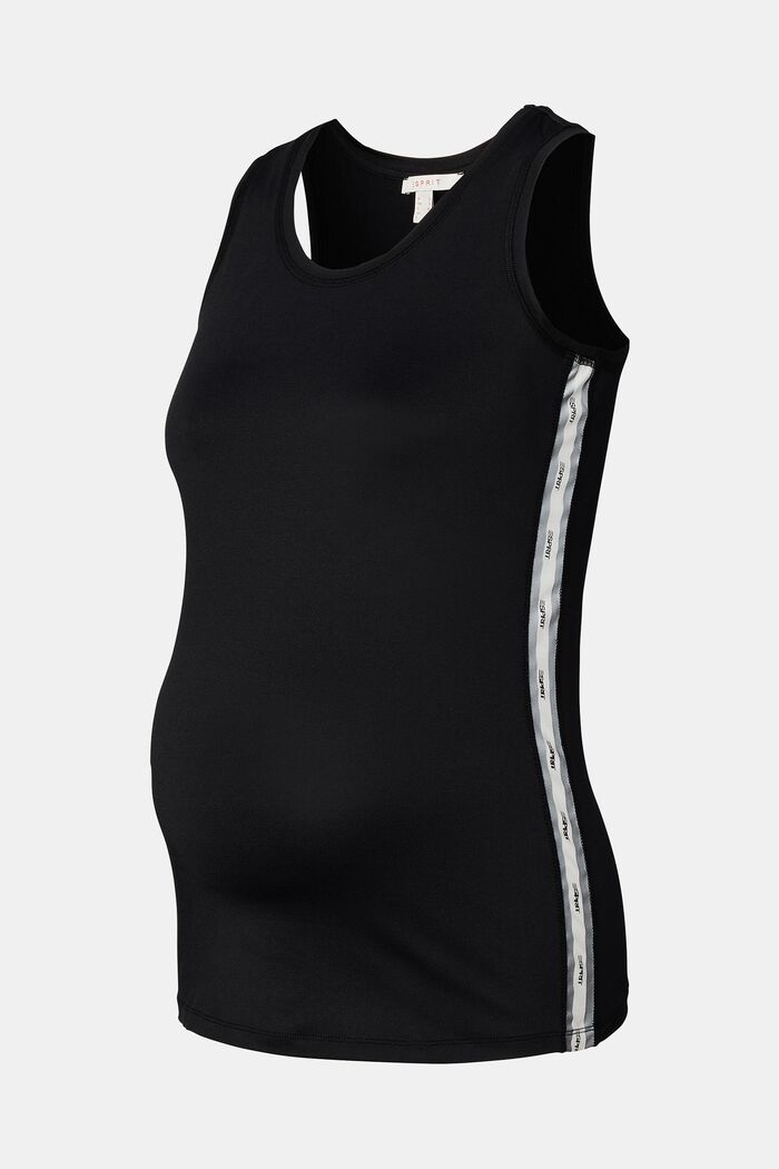 Activewear top with logo stripes, GUNMETAL, overview