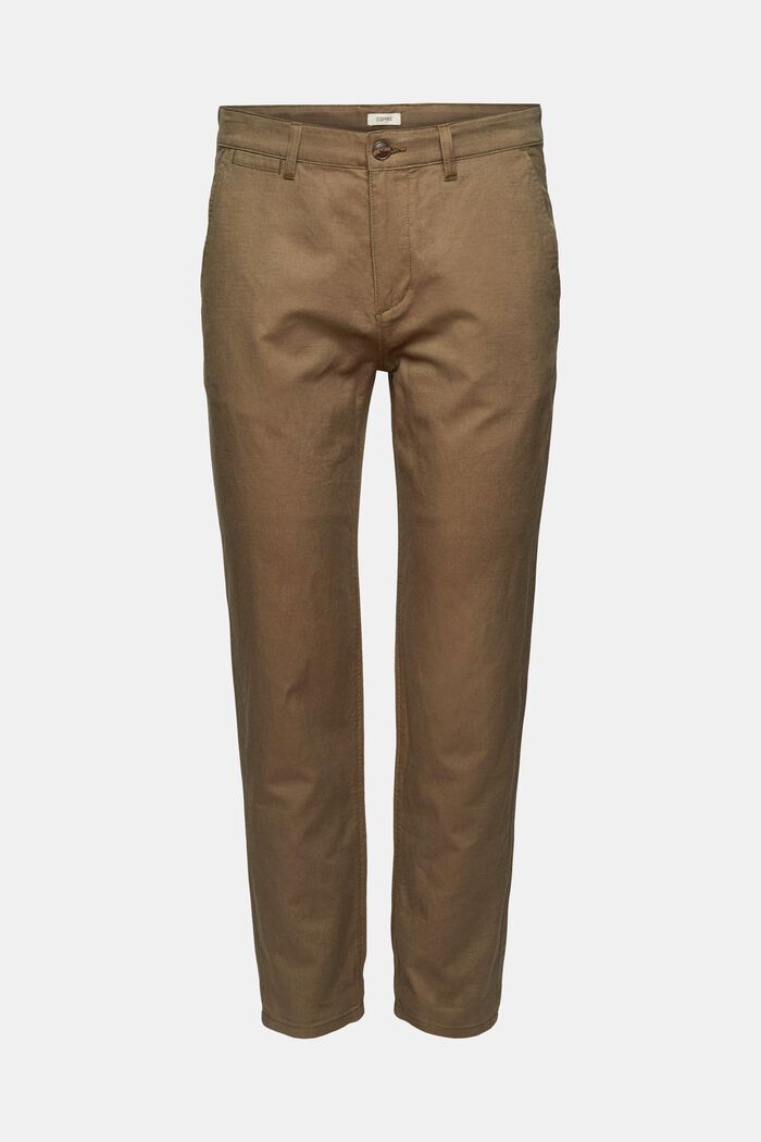 Made of blended linen: chinos, DUSTY BROWN, overview