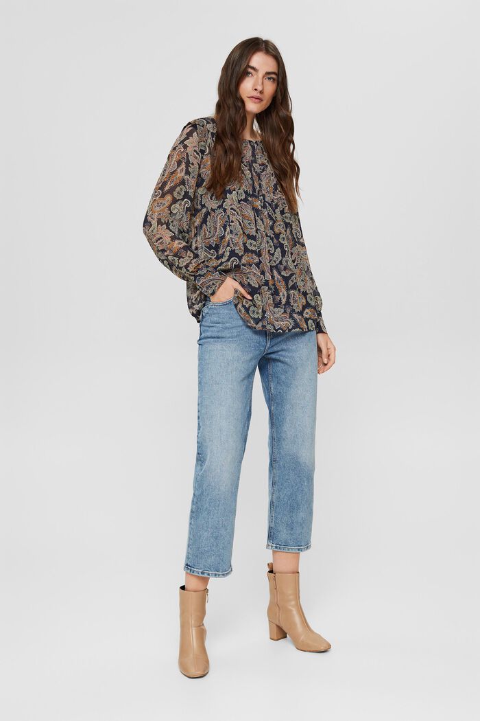 Recycled: chiffon blouse with a paisley print, NAVY, detail image number 6
