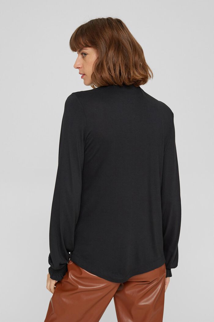 Long sleeve top with frills, LENZING™ ECOVERO™, BLACK, detail image number 3