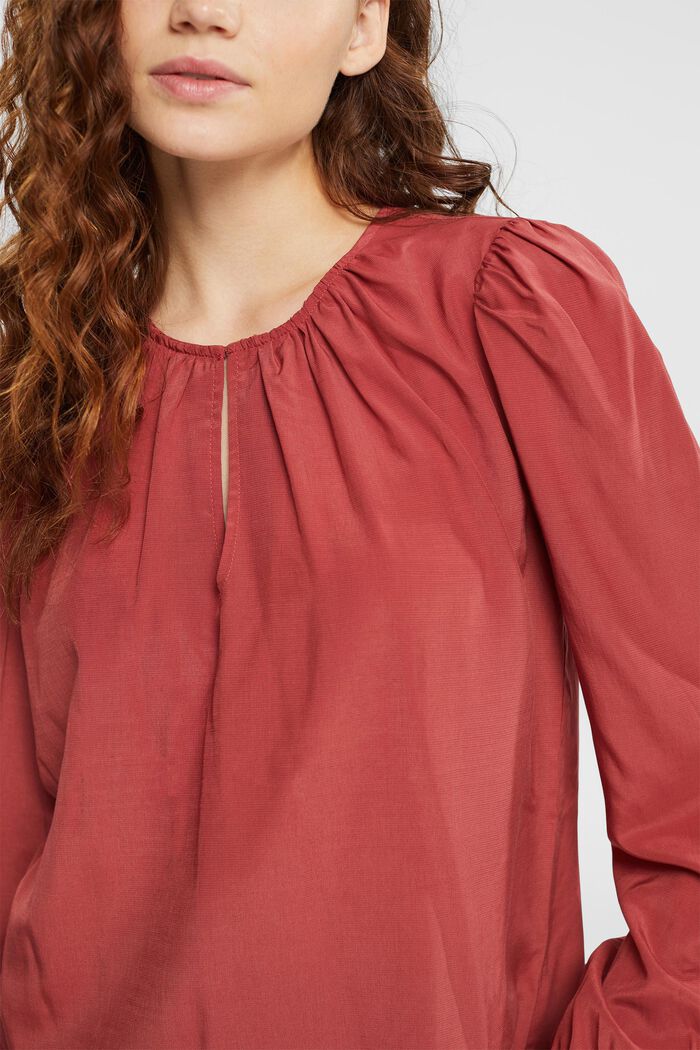 Keyhole neck blouse, LENZING™ ECOVERO™, TERRACOTTA, detail image number 0