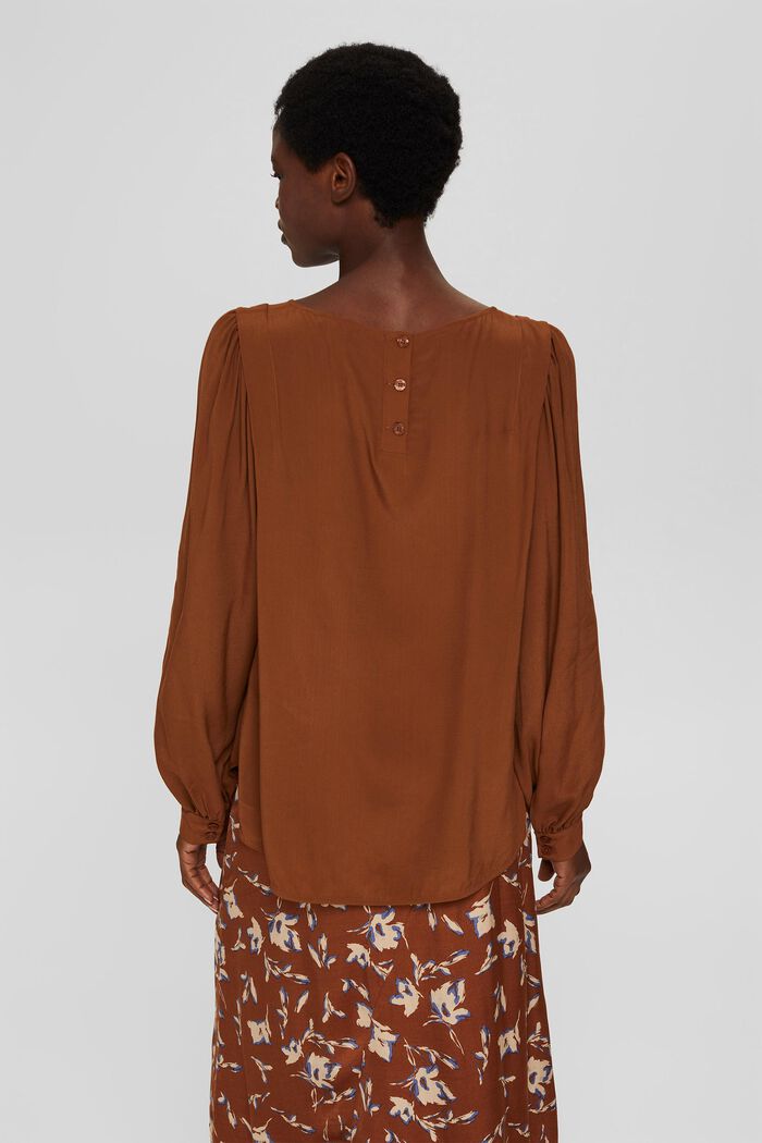 Wide blouse with balloon sleeves, LENZING™ ECOVERO™, TOFFEE, detail image number 3
