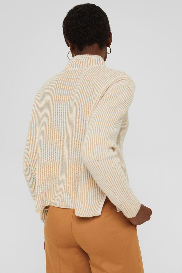 Made of blended wool: ribbed jumper in a two-tone look, KHAKI BEIGE, detail image number 3