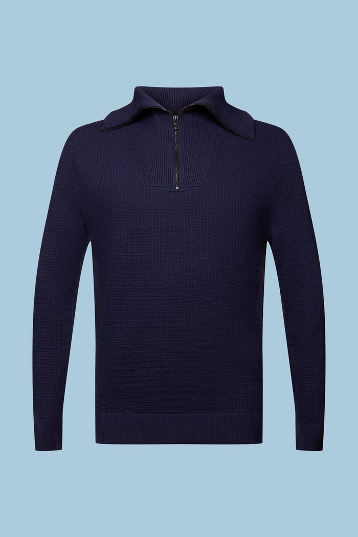 Structured Cotton Troyer Sweater, NAVY, detail image number 5