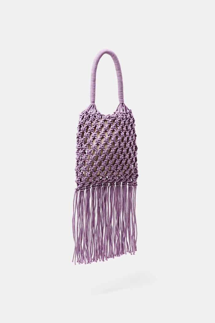 Striped Tasseled Crochet Tote, LILAC, detail image number 3