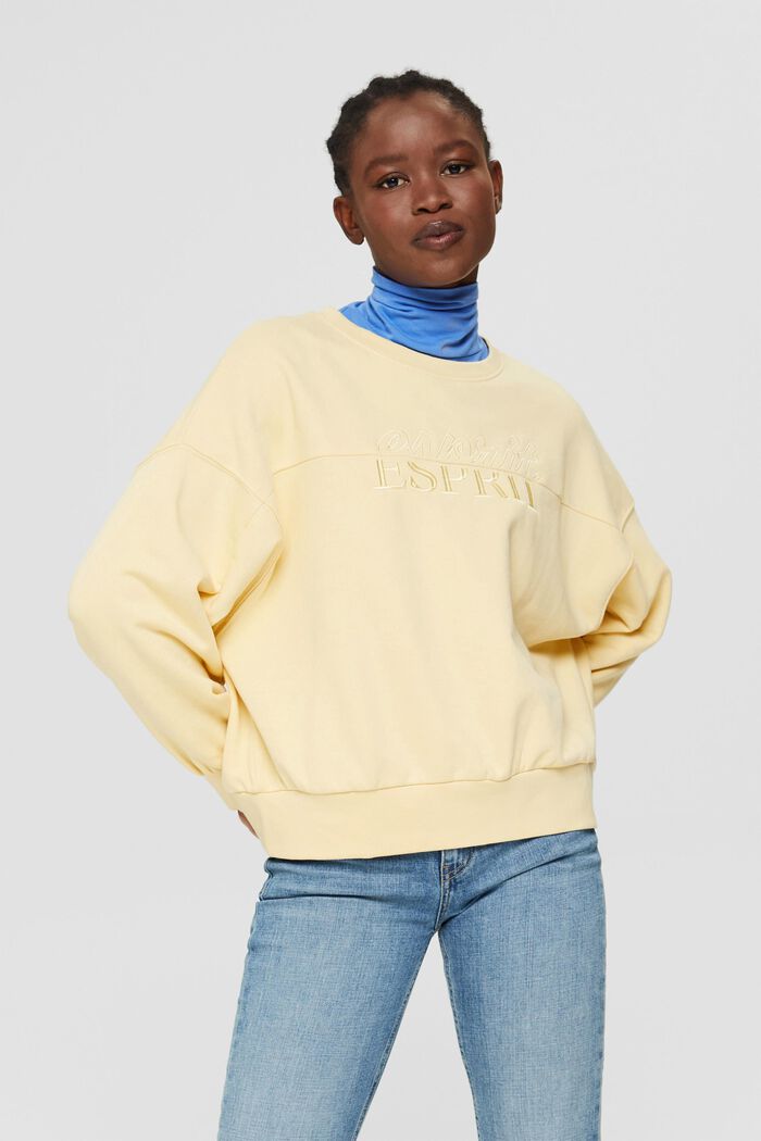 Embroidered sweatshirt made of blended organic cotton, PASTEL YELLOW, detail image number 0