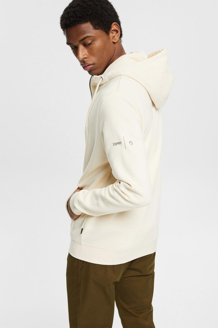 Zip-up hoodie in blended cotton, CREAM BEIGE, detail image number 3