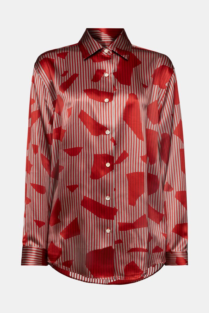 Silk Printed Button-Up Shirt, DARK RED, detail image number 6