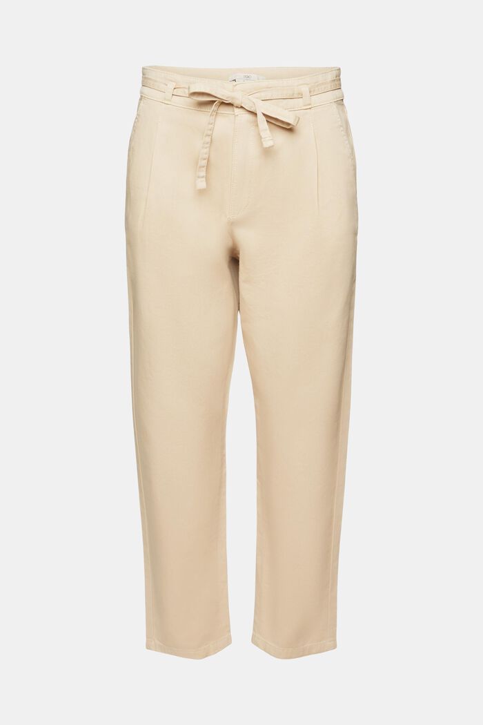 Waist pleat trousers with a belt, pima cotton, BEIGE, detail image number 7