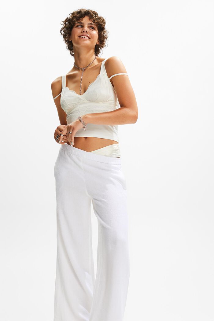 Crinkled wide leg pull-on trousers, WHITE, detail image number 7