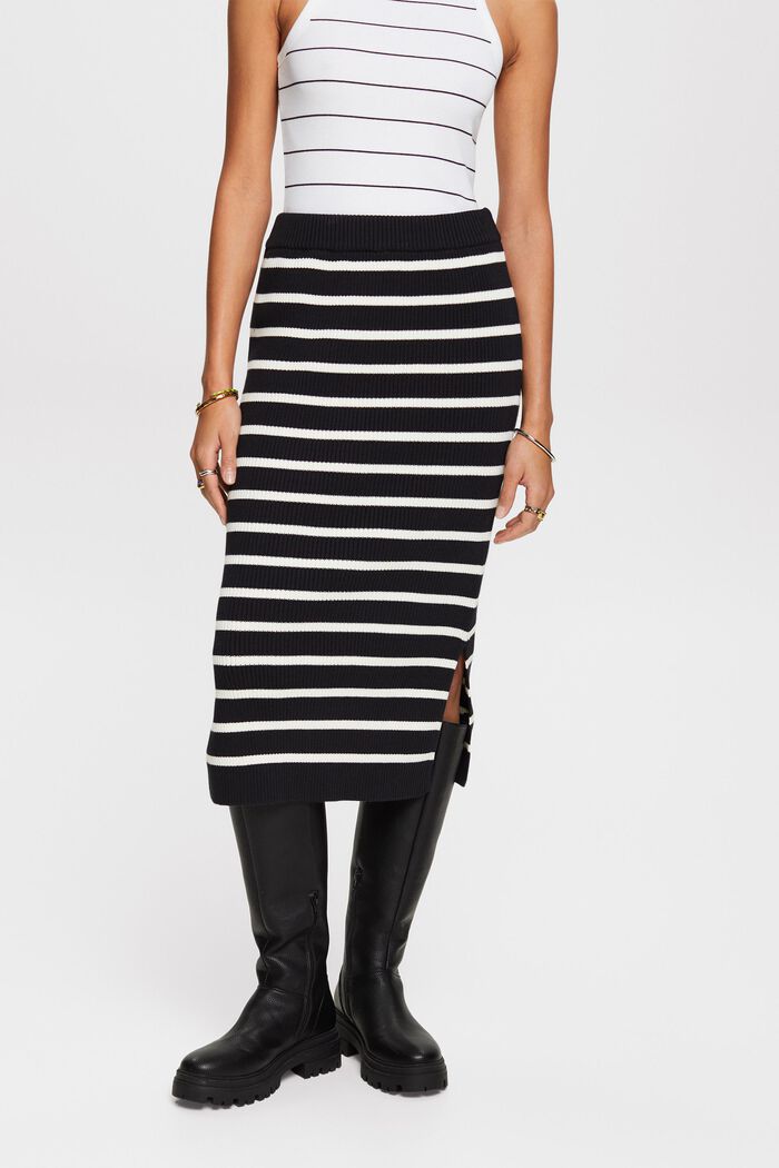 Striped Midi Skirt, BLACK, detail image number 0
