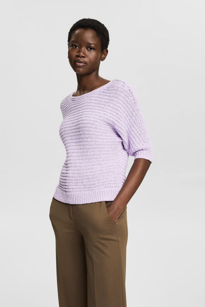 Short sleeve jumper made of ribbon yarn, blended cotton, LILAC, detail image number 0