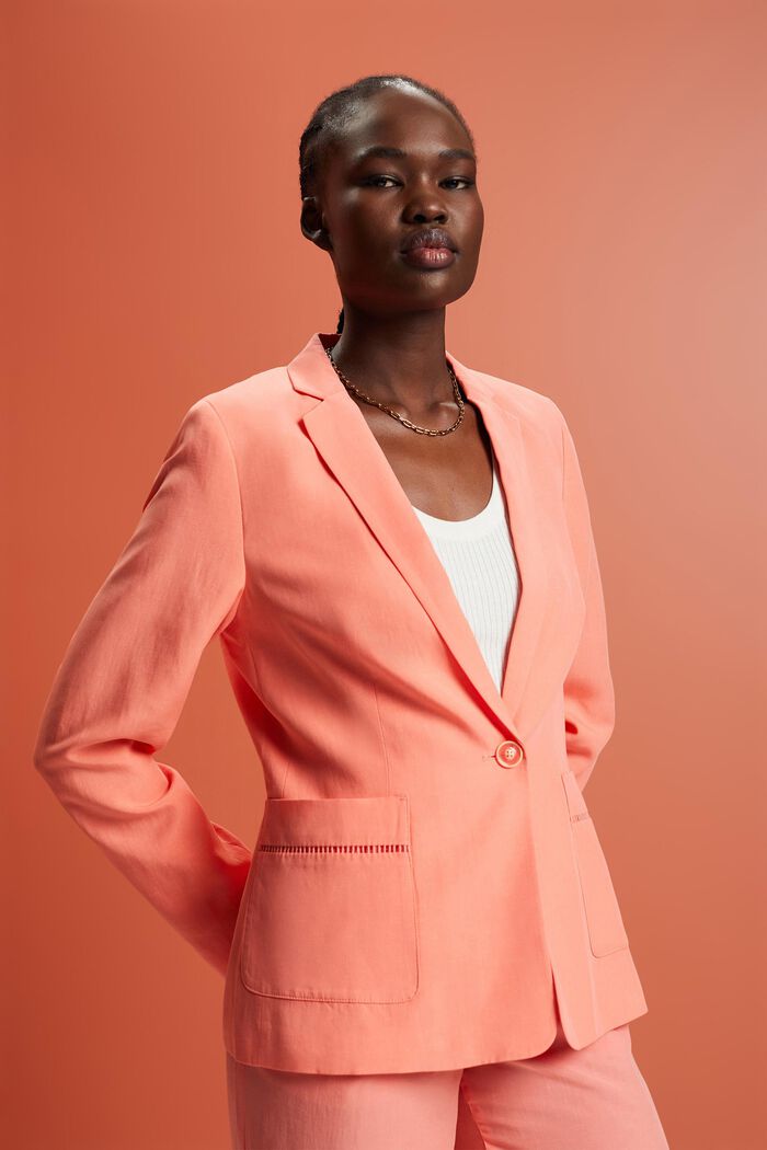Blazer with bobbin lace, TENCEL™, CORAL, detail image number 4