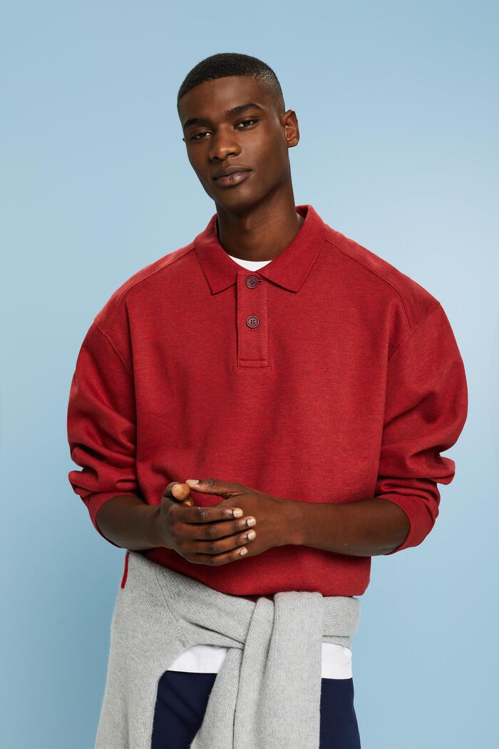 Polo Longsleeve Sweatshirt, DARK RED, detail image number 0
