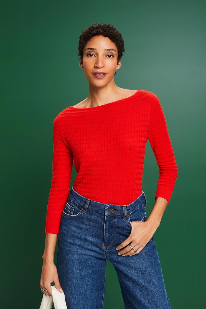 Structured Knit Sweater, RED, detail image number 0