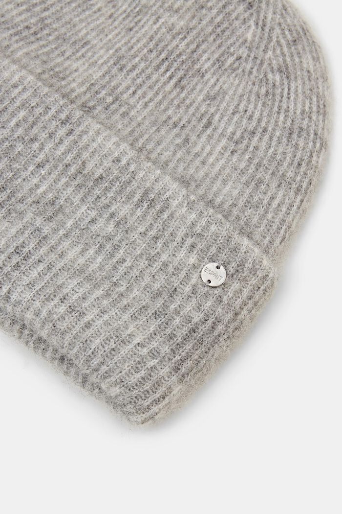 Wool-Blend Ribbed-Knit Beanie, LIGHT GREY, detail image number 1
