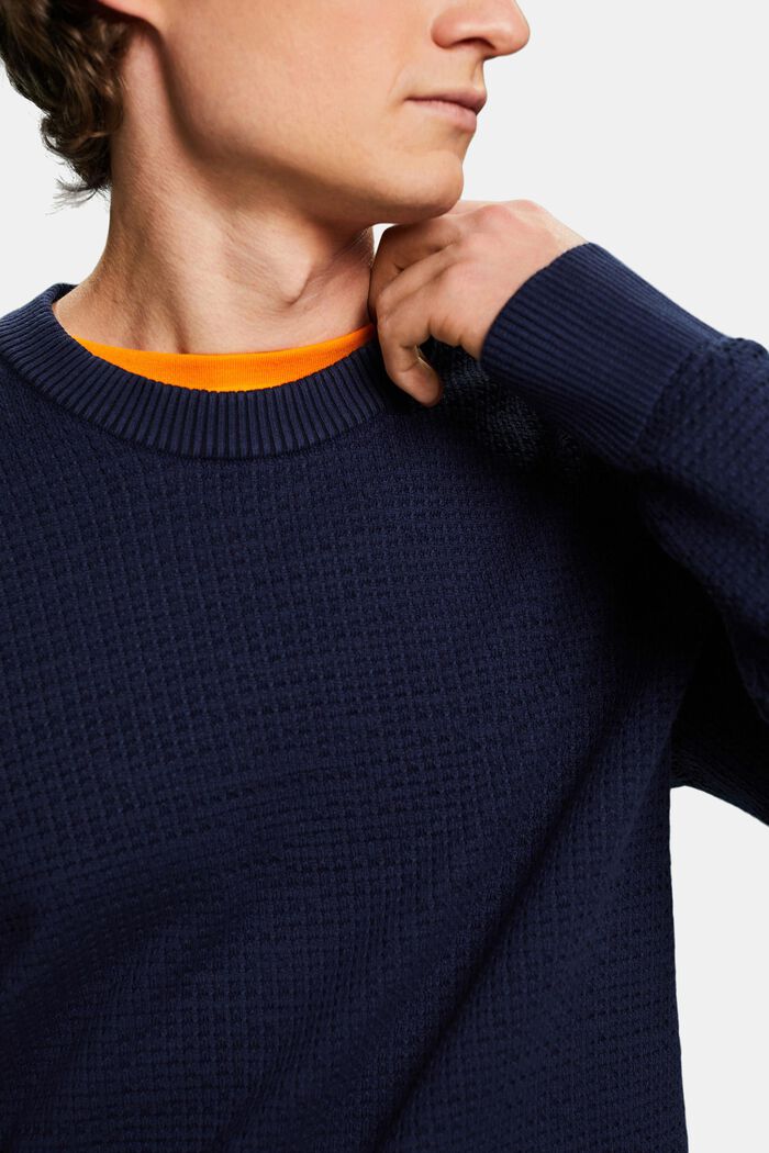 Structured Round Neck Sweater, NAVY BLUE, detail image number 3