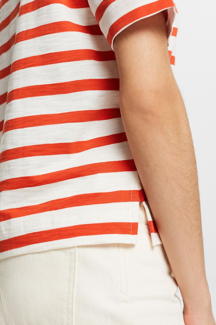 Striped V-Neck T-Shirt, BRIGHT ORANGE, detail image number 4
