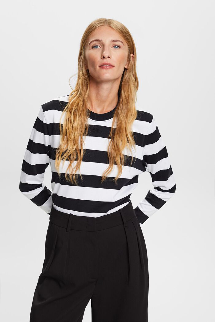 Striped Cotton Jersey Top, BLACK, detail image number 0