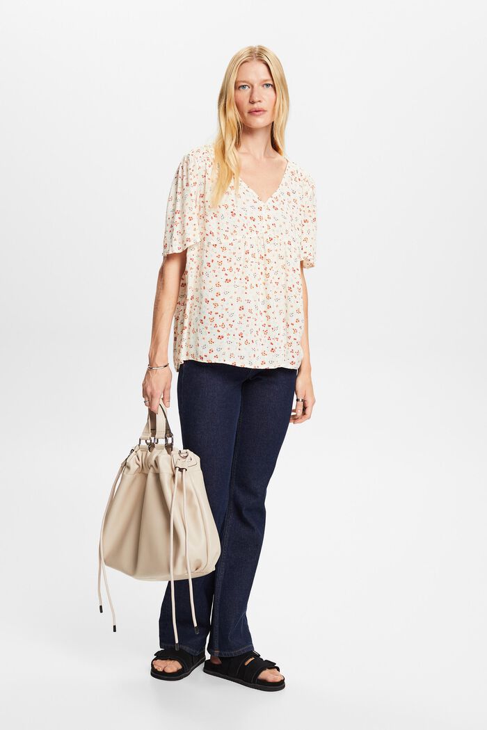 Patterned short sleeve blouse, cotton blend, WHITE, detail image number 1