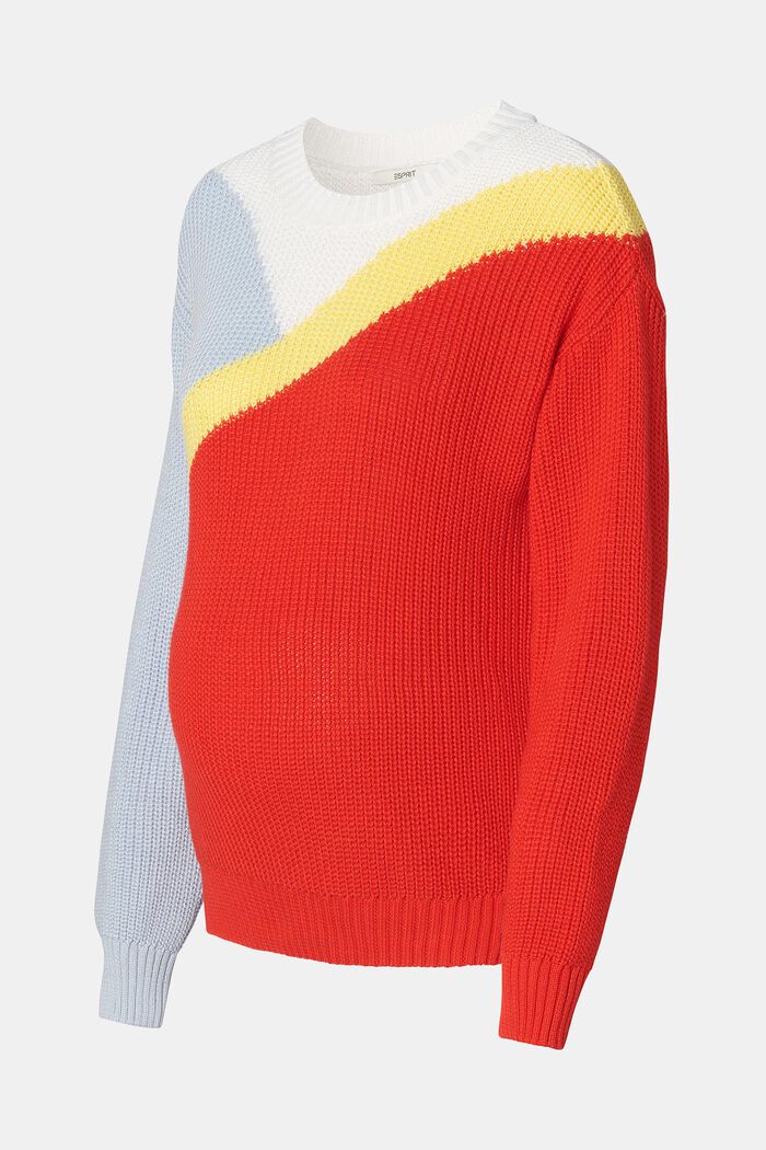 Knitted colour block jumper, organic cotton, RED, detail image number 4