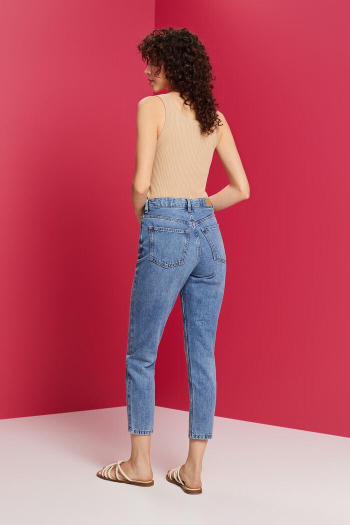 High-rise mom fit jeans, cotton blend, BLUE LIGHT WASHED, detail image number 3