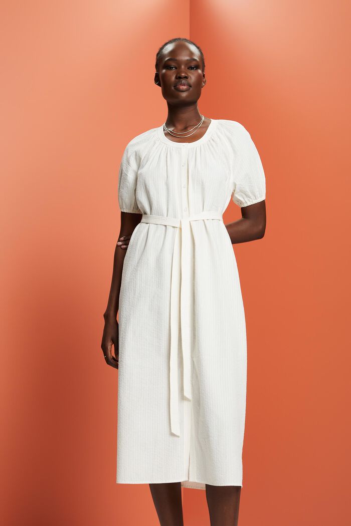 Midi shirt dress with a tie belt, cotton blend, WHITE, detail image number 0
