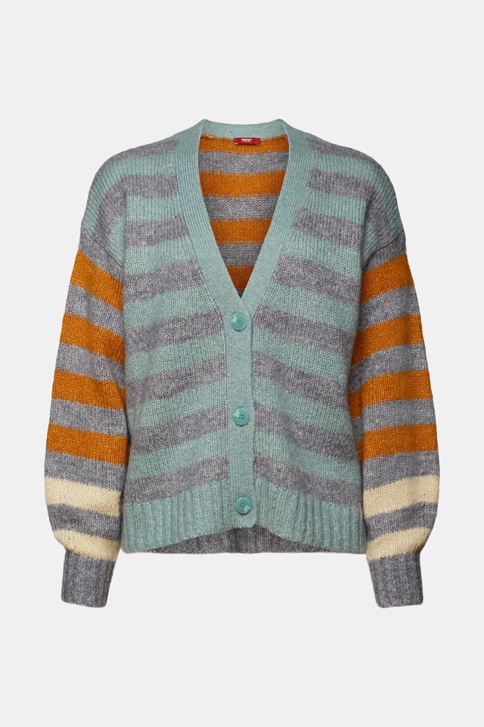 Striped Wool-Blend Cardigan, MEDIUM GREY, detail image number 7