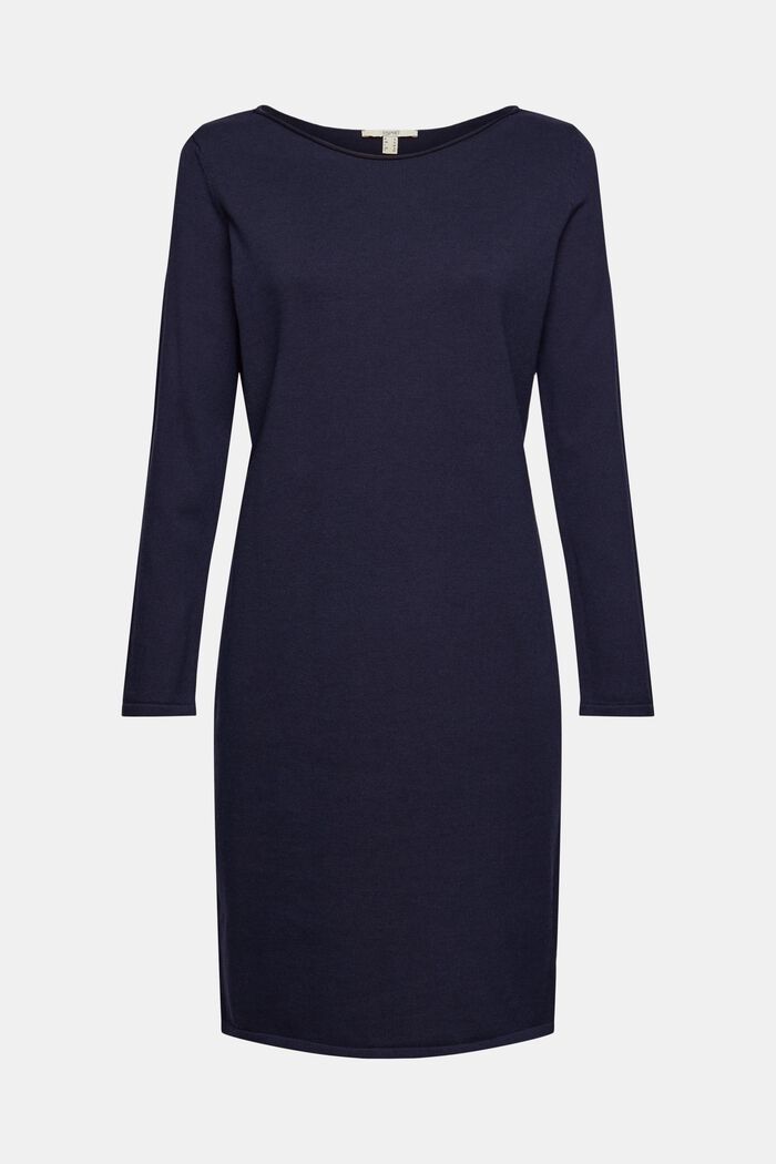 Basic knitted dress in blended cotton, NAVY, detail image number 6