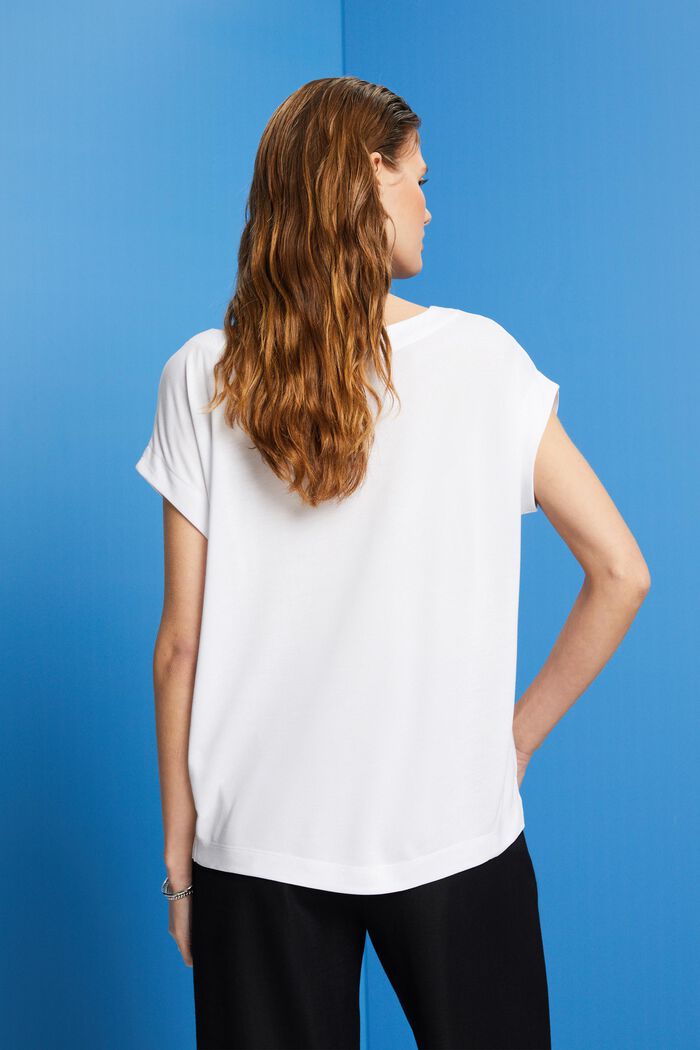 Mixed material t-shirt, LENZING™ ECOVERO™, WHITE, detail image number 3