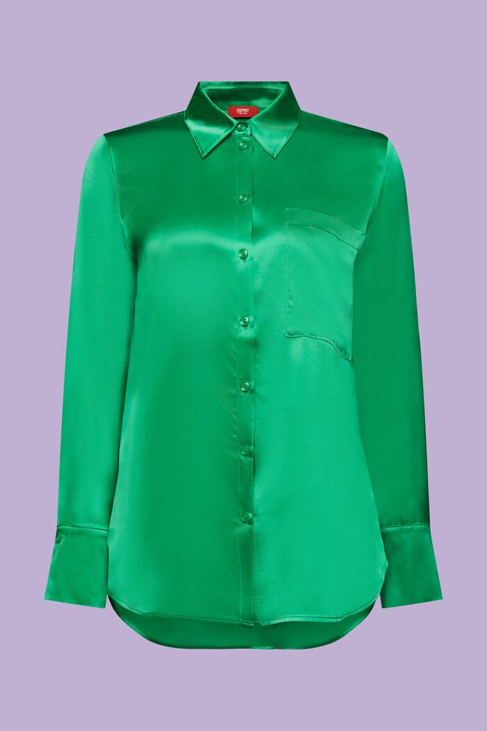 Silk Satin Shirt, GREEN, detail image number 5