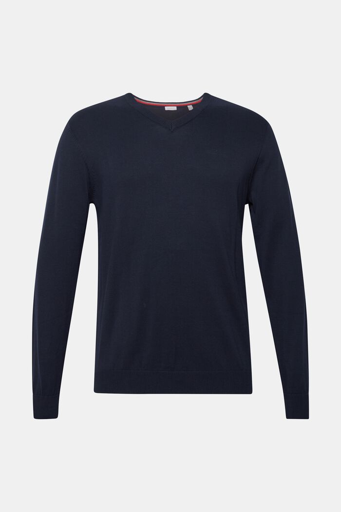V-neck jumper, 100% cotton, NAVY, detail image number 0