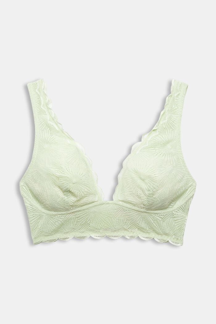 Non-padded, non-wired bra made of patterned lace, LIGHT GREEN, overview