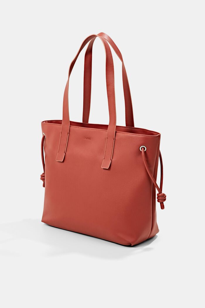 Vegan: Faux leather shopper, CORAL RED, detail image number 2