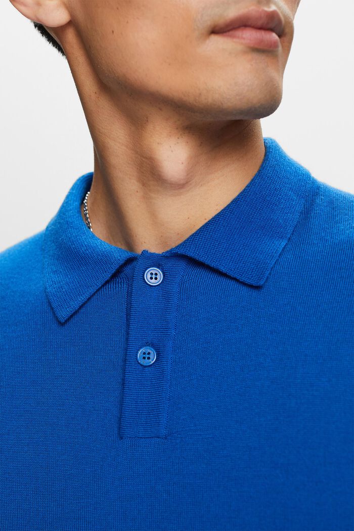 Wool Polo Sweater, BRIGHT BLUE, detail image number 3