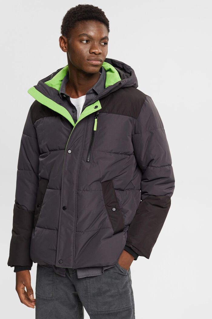 Quilted jacket with neon-coloured details, DARK GREY, detail image number 1