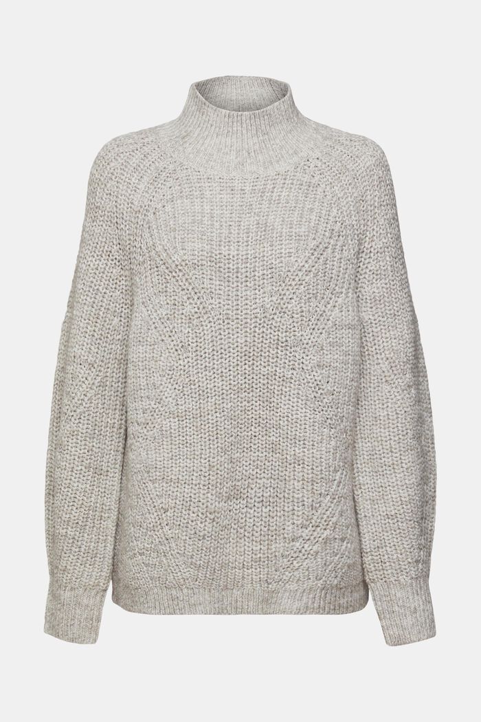 Open-Knit Mock Neck Sweater, LIGHT TAUPE, detail image number 6
