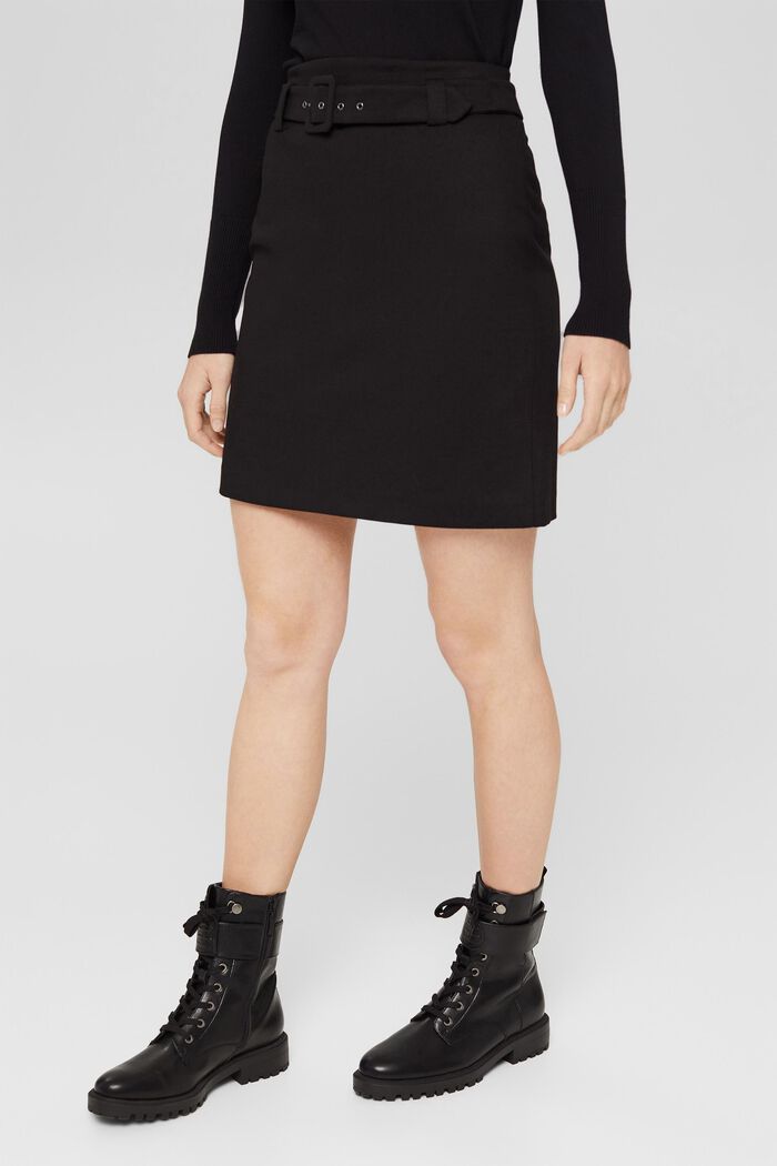 Punto jersey mini skirt with a belt, BLACK, detail image number 0