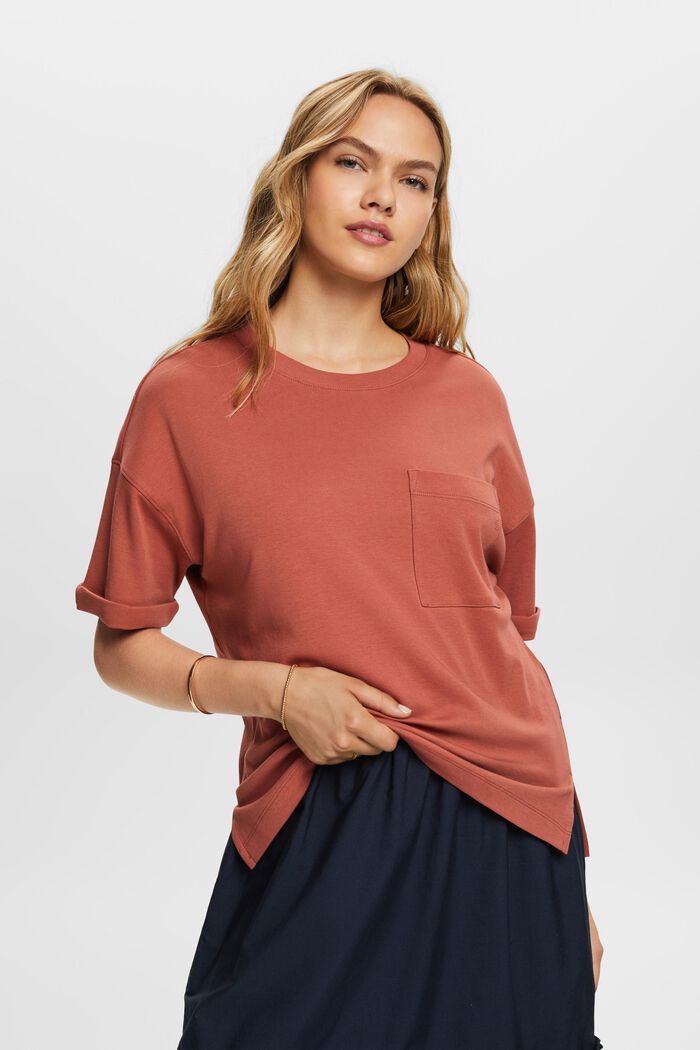 Oversized t-shirt with a patch pocket, TERRACOTTA, detail image number 0