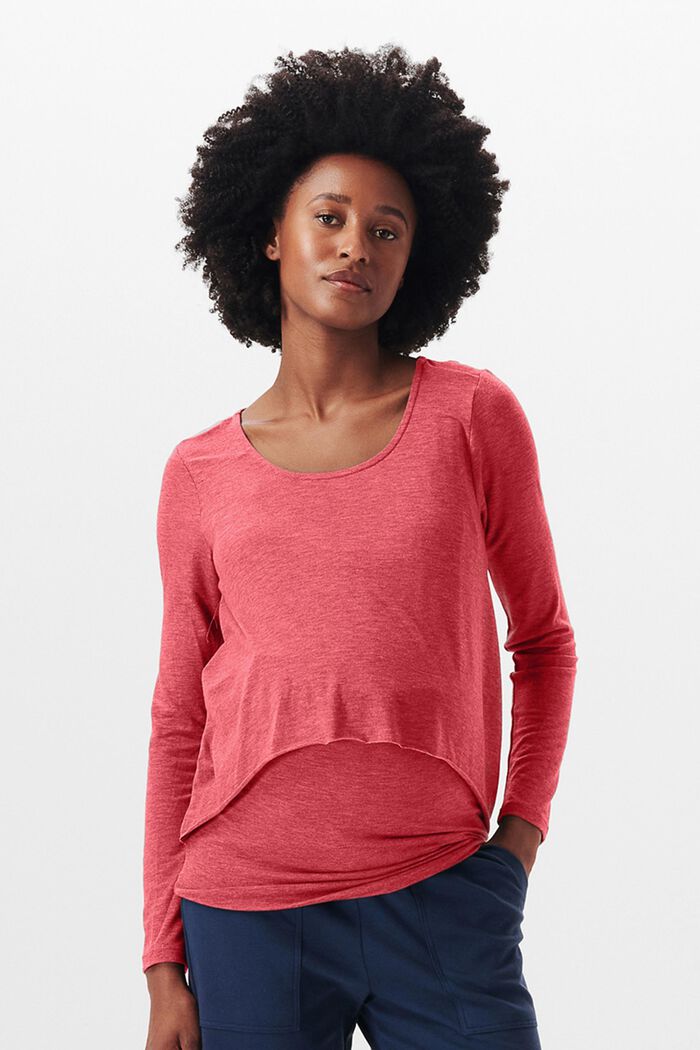 Made of recycled material: long sleeve top in a layered look, RED, overview