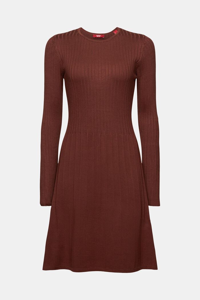 Pleated Rib-Knit Dress, BROWN, detail image number 6
