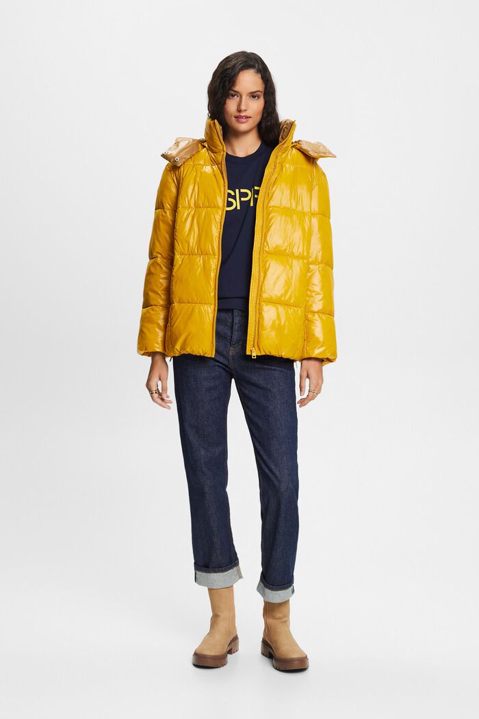 Hooded Puffer Jacket, AMBER YELLOW, detail image number 1