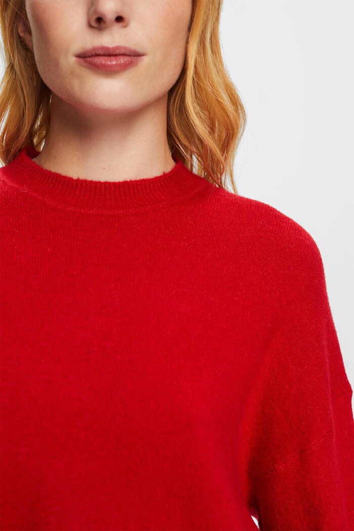 Knit Blouson Sleeve Sweater, DARK RED, detail image number 2