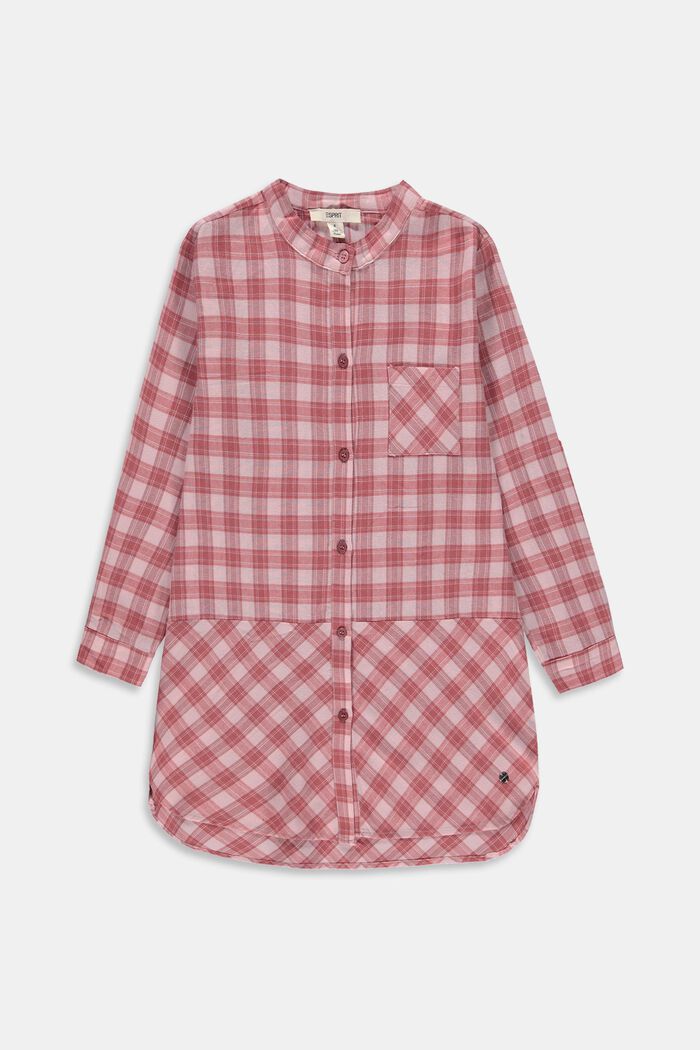 Long blouse with a check pattern, 100% cotton, PASTEL PINK, overview