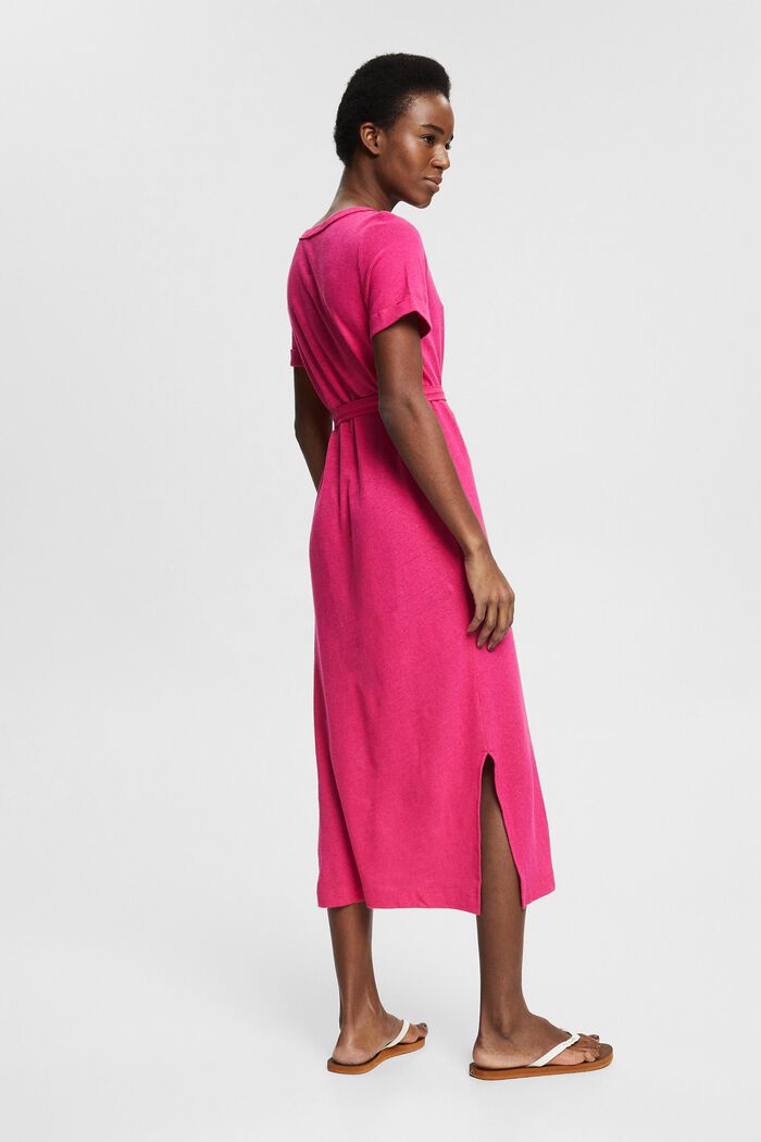 With linen: shirt dress in a midi length, PINK FUCHSIA, detail image number 2