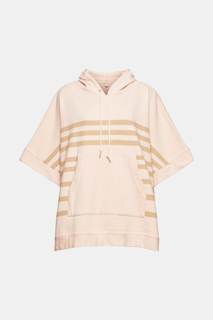 Striped hooded sweatshirt fabric poncho, NUDE, detail image number 0