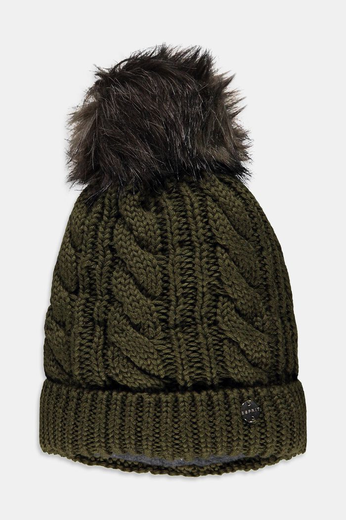 Knit bobble hat, KHAKI GREEN, detail image number 0