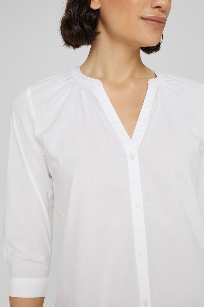 Blouse with a cup-shaped neckline, organic cotton, WHITE, detail image number 2