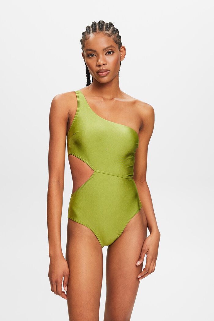 Cut-Out One-Piece Swimsuit, LEAF GREEN, detail image number 0