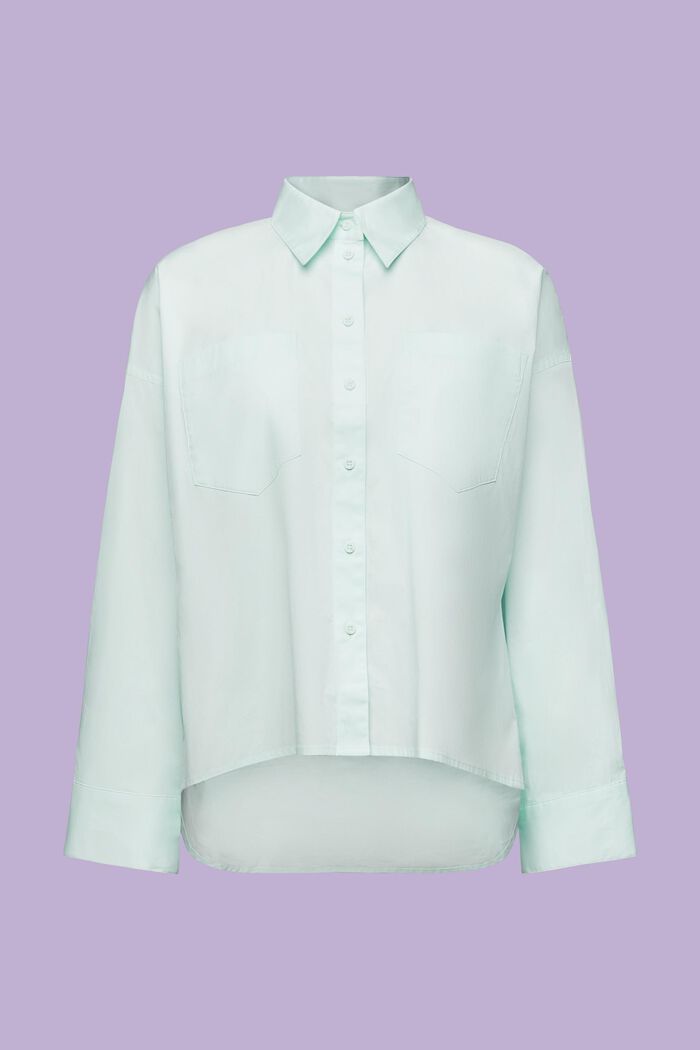 Cotton-Poplin Button-Up Shirt, LIGHT AQUA GREEN, detail image number 5